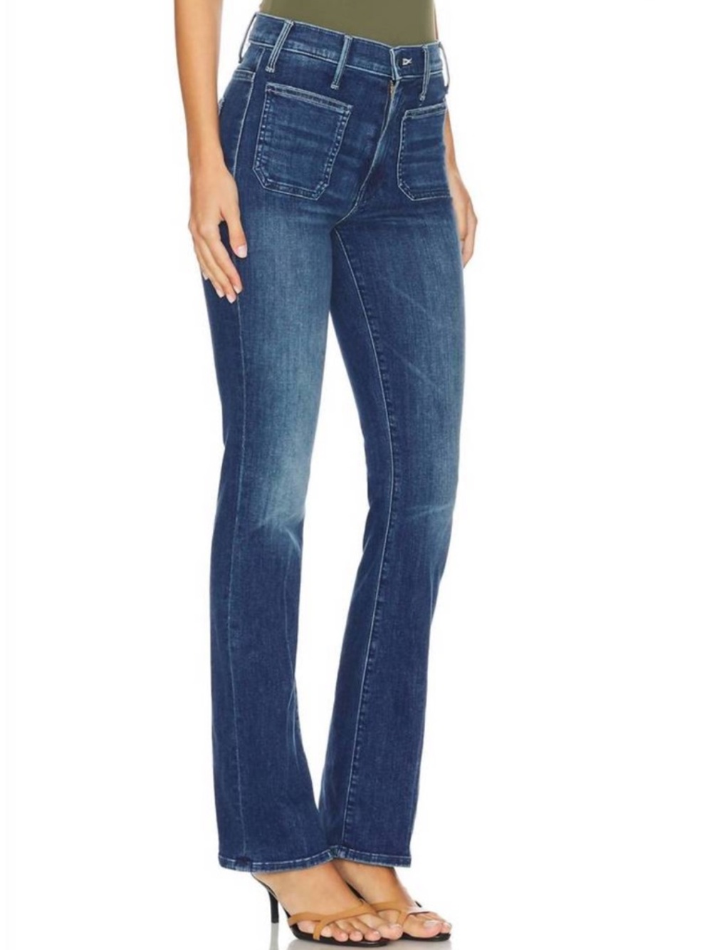 MOTHER high rise patch pocket insider sneak jeans in caving in size 29